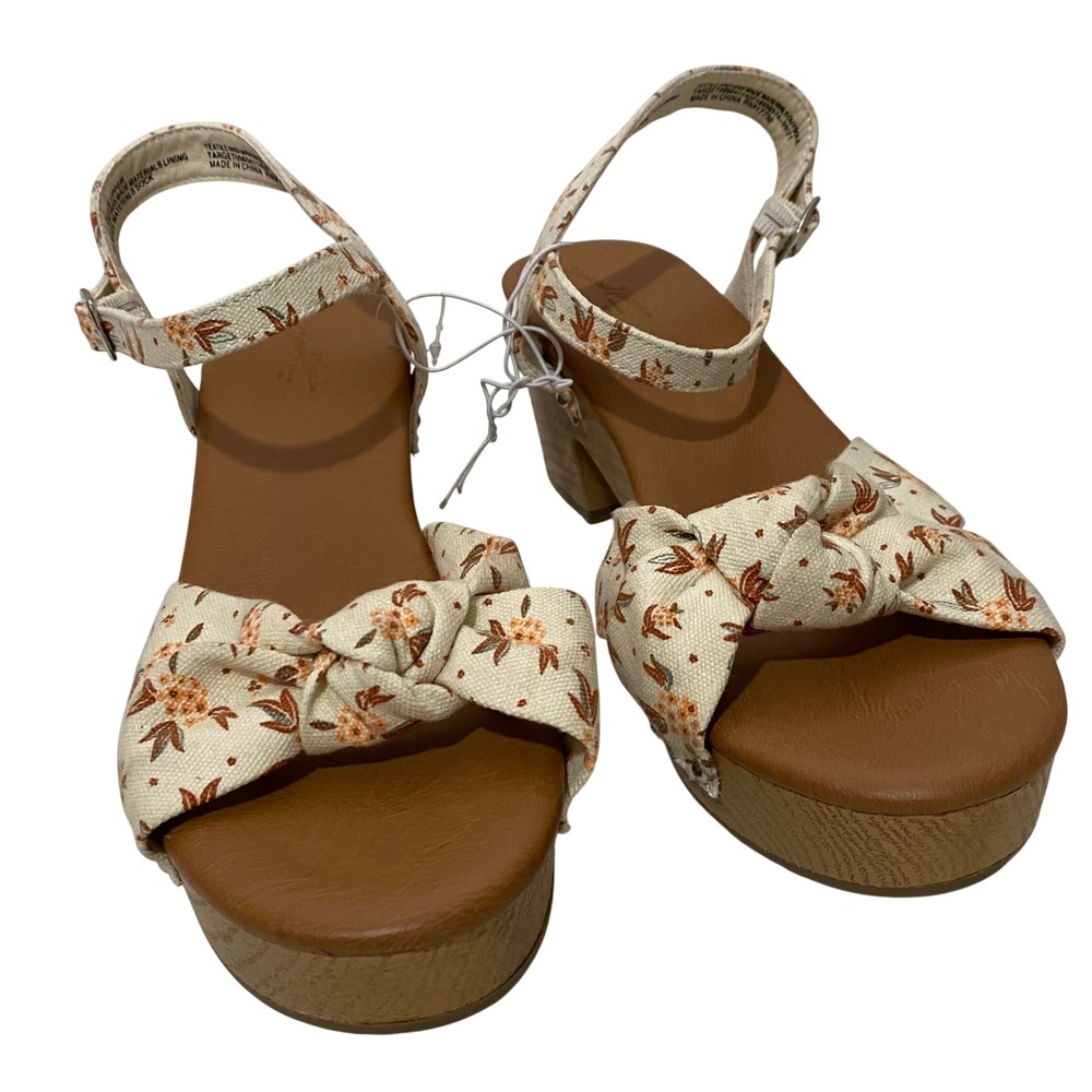 Boho Floral Knotted Platform Block Heel Sandals Womens Size 8 Bloomcore Vacation